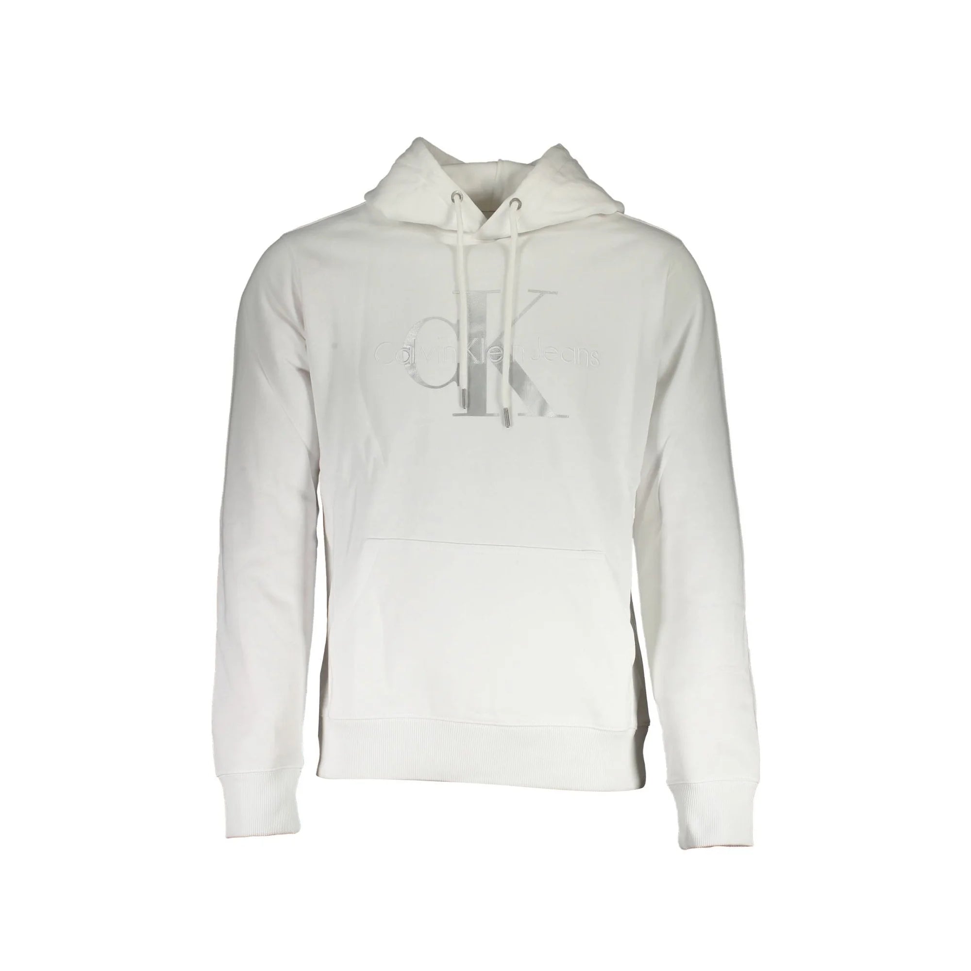 Calvin Klein Felpa Uomo Bianca Cappuccio Tascone Contrasto Ricamo Felpe Bianco - foto prodotto